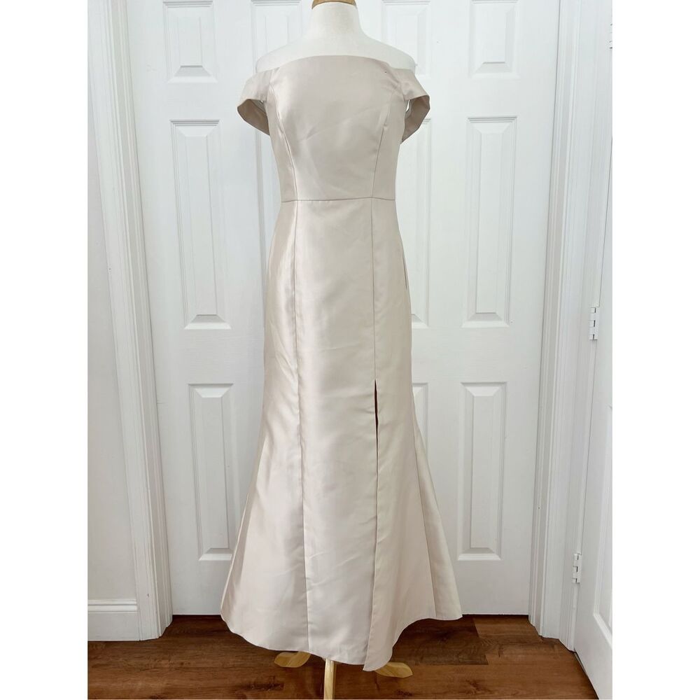 ALFRED SUNG Ivory Off-Shoulder Satin Maxi Dress - Picture 1 of 8